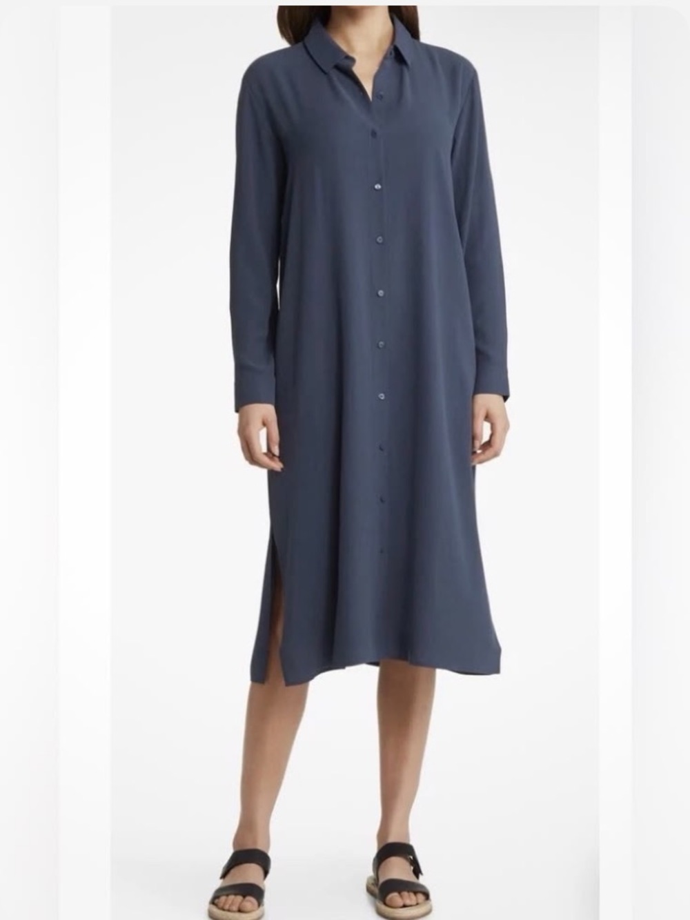 Eileen Fisher Silk Midi Shirt Dress medium